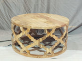 Bristol Floral Carved Round Coffee Table Natural 80cm